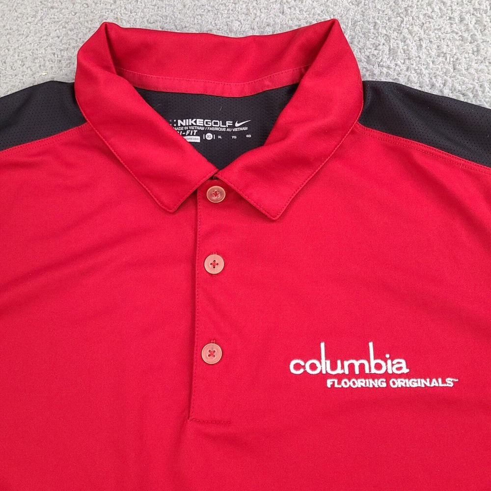 Nike Golf Polo Shirt Men’s XL Red Dri-Fit Short Sleeve Columbia Flooring Front - Picture 2 of 14